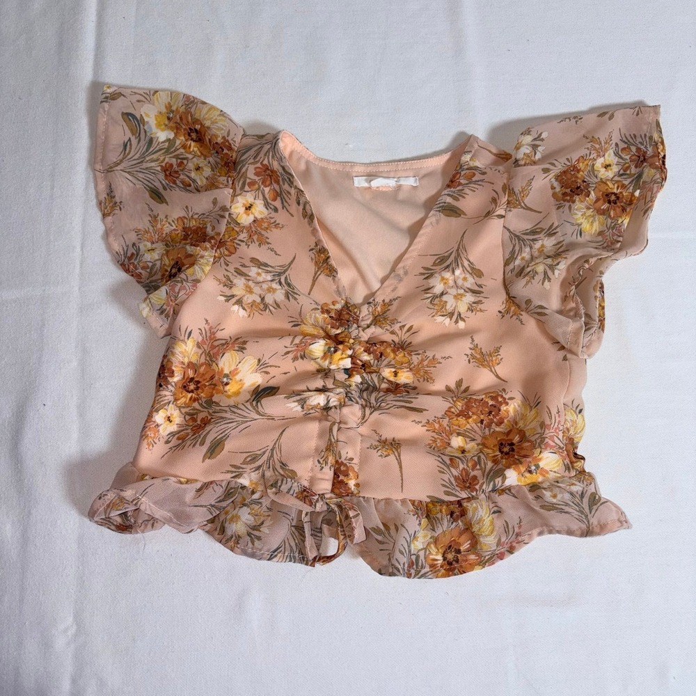 O'Neill chiffon floral ruched crop top size small